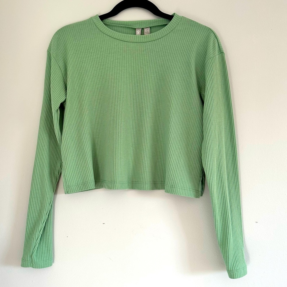 ASOS Light Green Ribbed Long Sleeve Crop Tee